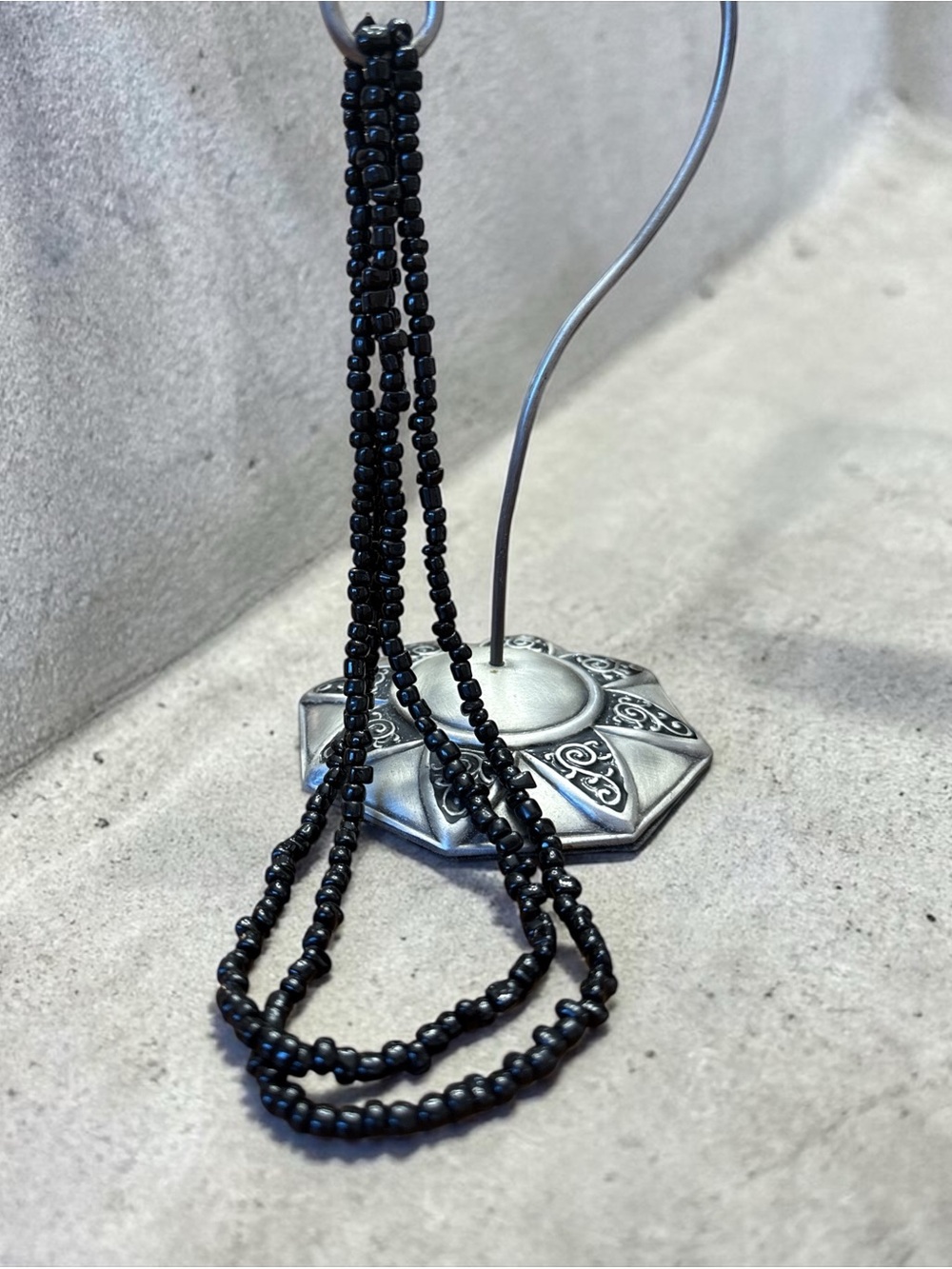Vintage Black Beaded Necklace 36" Opera Length Strand